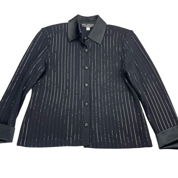 ST. JOHN COLLECTION Evening Paillette Striped Jacket Sz 6 Black - Picture 5 of 10